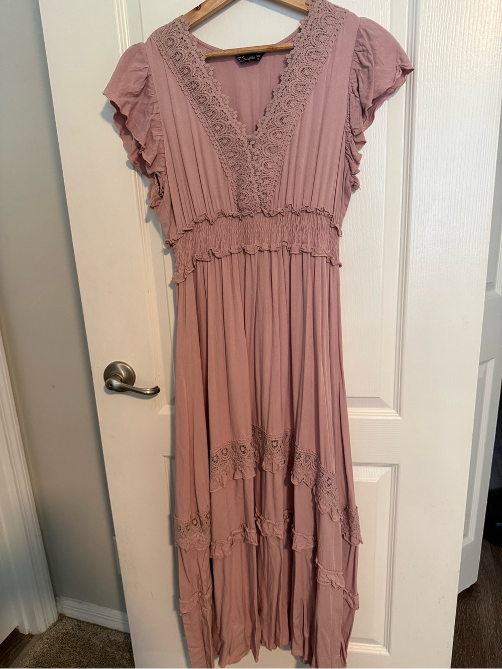 Simple Mauve Pink Maxi Dress with Lace Detail